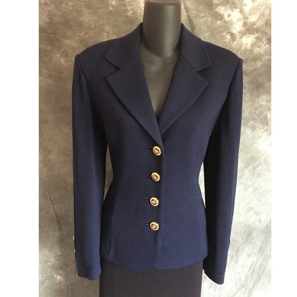 st john navy blue knit jacket size 6